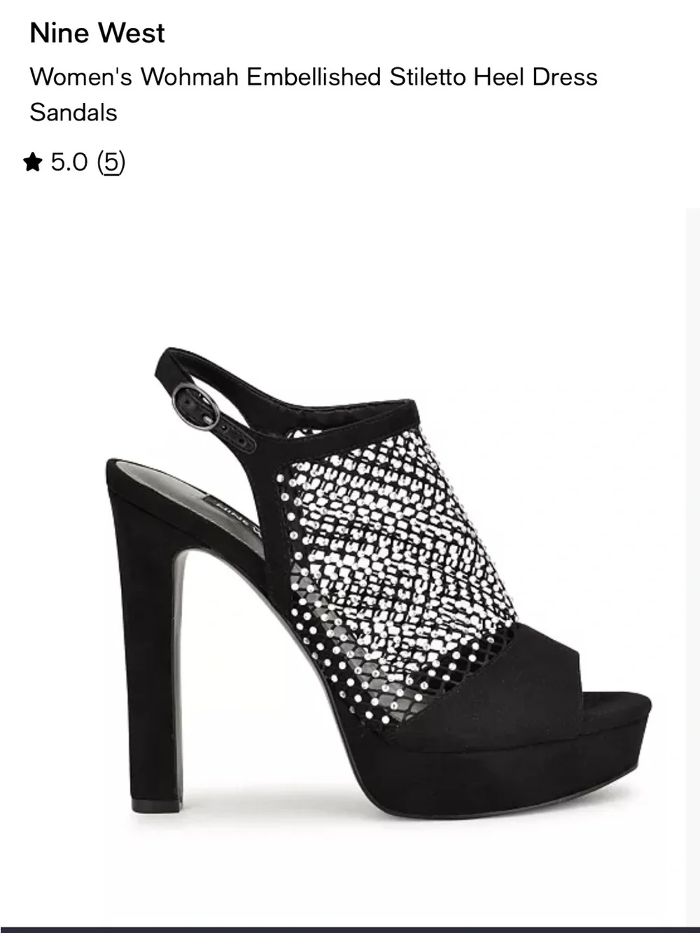 Nine West Black Crystal Mesh Platform Slingback Heels